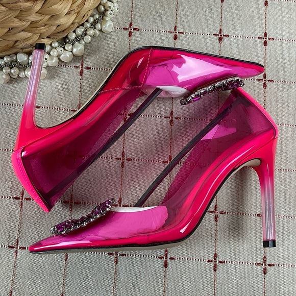 Good American 'CINDER-F*CKING-RELLA' Clear PUMP Size 5 Hot Pink New Stiletto - Picture 9 of 10